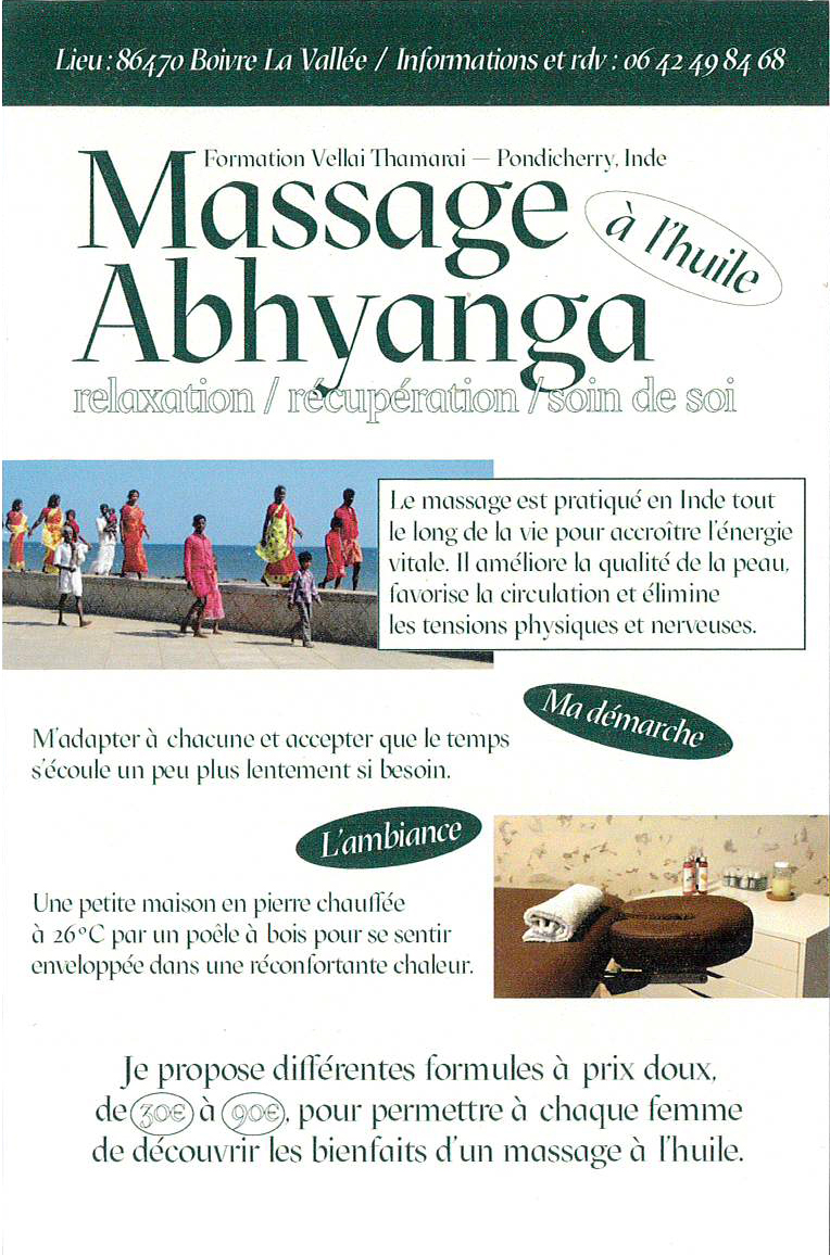 Massage à l'huile Abhyanga relaxation - récupération - soin de soi